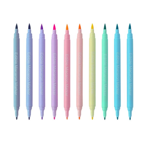 Edible Mararon Markers Food Coloring Pens Opaque Double-sided Bullet and Brush Food Grade Pens（10PCS）