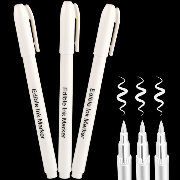 3pcs White Edible Markers Food Coloring Pens